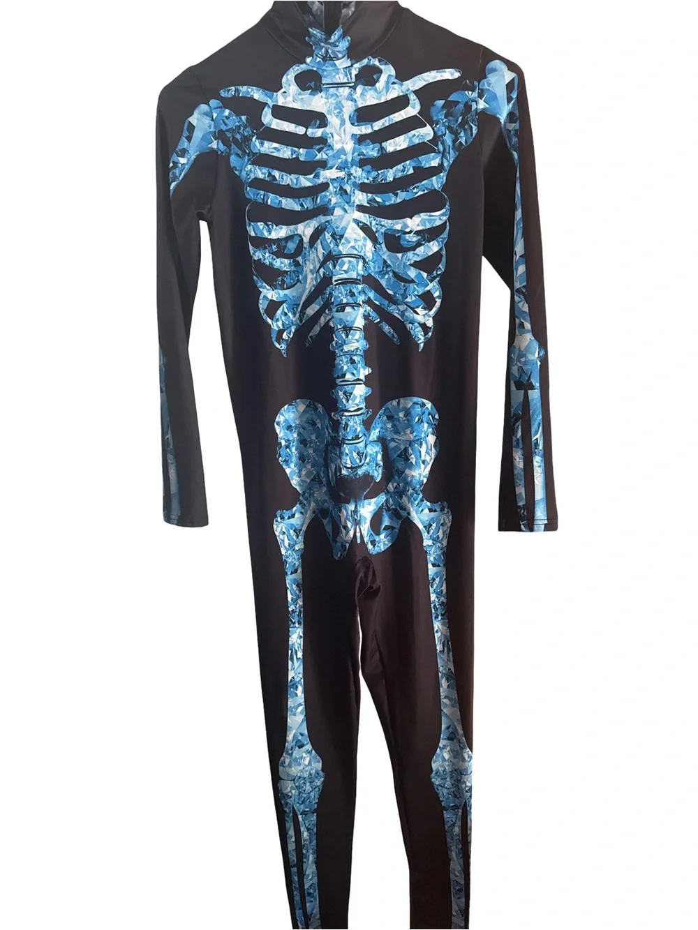 Kids Black One-Piece Skeleton Costume with Blue Bone Print